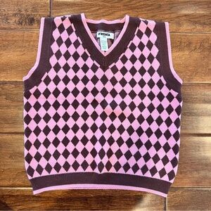 RSQ knit vest diamond patterned brown pink Large